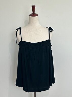 Soma Black Tie-Shoulder Smocked Lounge Tank‎ Top Size XXL